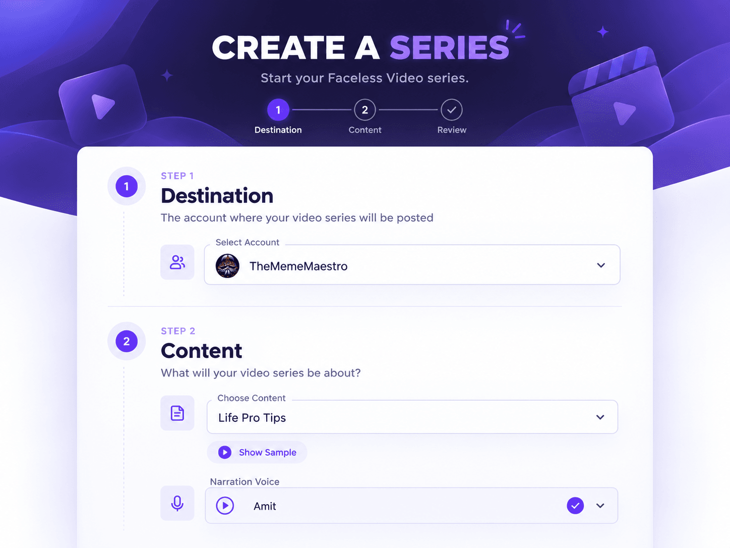 Creating a new video series in MintShorts